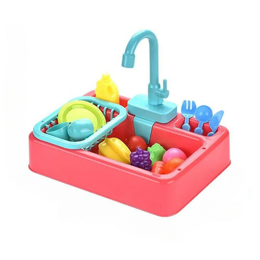Plastic pretend play kitchen toys with a simulated electric dishwasher and sink, featuring an electric water wash basin toy for children
